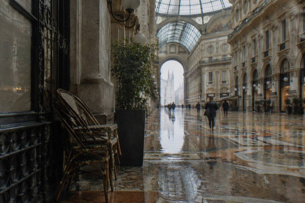 Galleria Vittorio Emanuele II interior with its glass vaulted arcade and mosaic floor