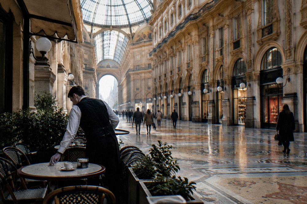 Glass dome and arched ceiling of the Galleria Vittorio Emanuele II shopping arcade