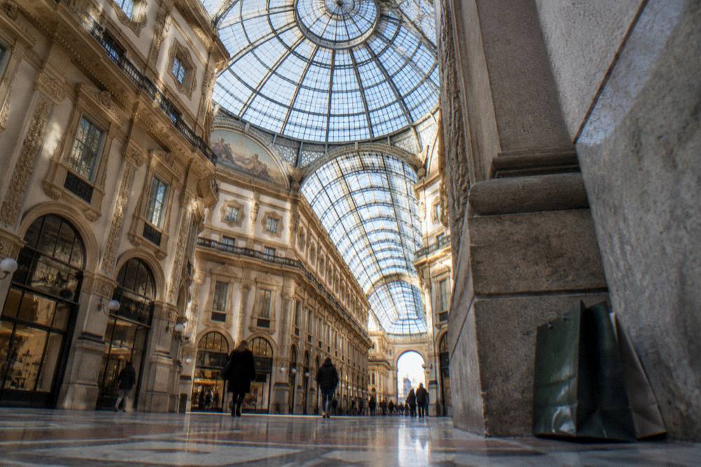 Galleria Vittorio Emanuele II glass dome and arcade seen from below