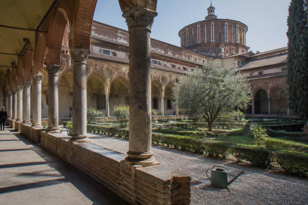 Cloister arches of the convent of Santa Maria delle Grazie in Milan